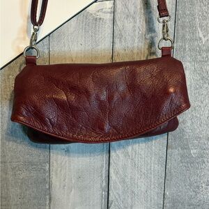 Vintage Vera Pelle Made In Italy Red Leather 70’s Fold Over Crossbody Bag